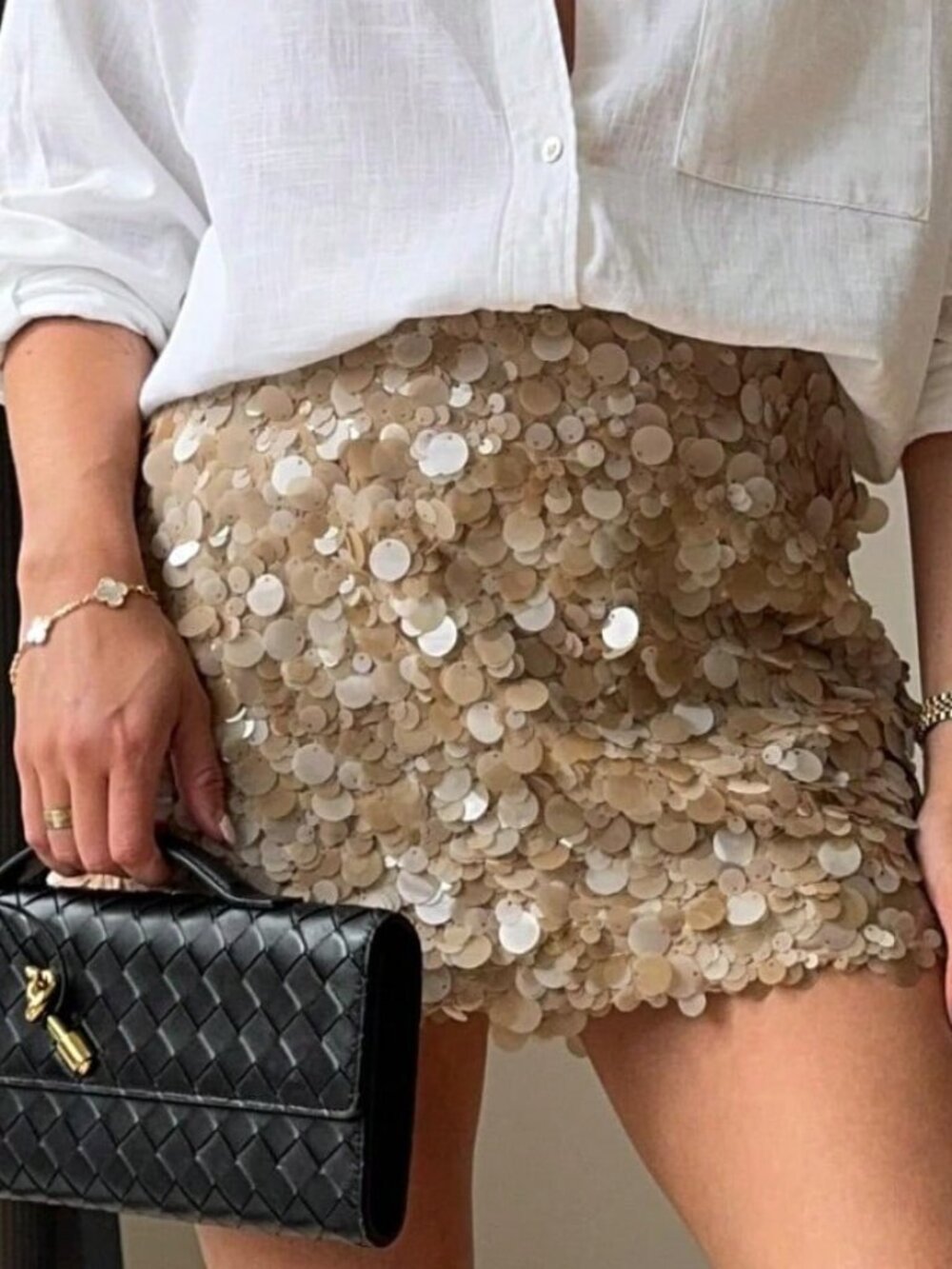 Beige Party Women's Pleated Shiny Mini Skirt